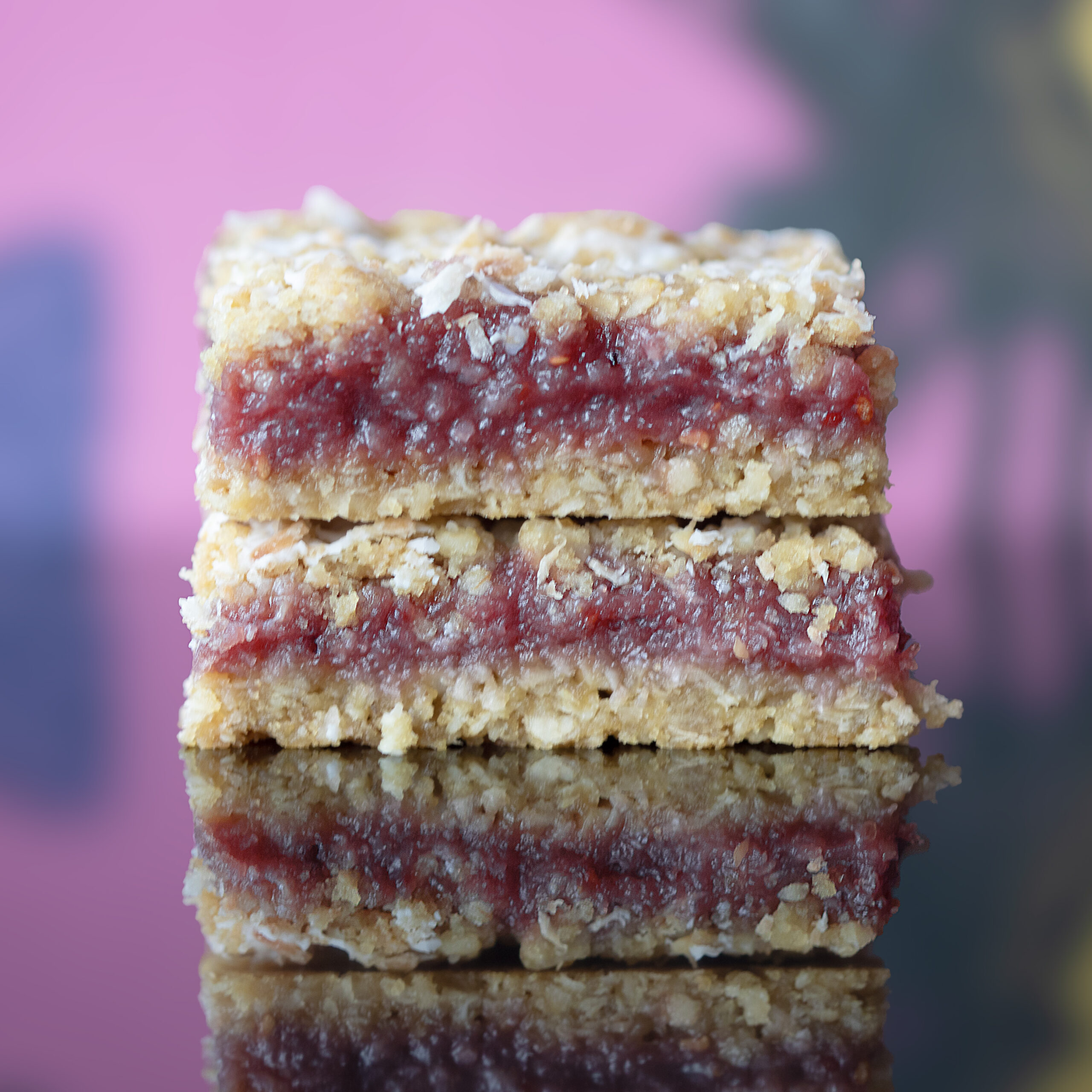 Raspberry and coconut crumble stack